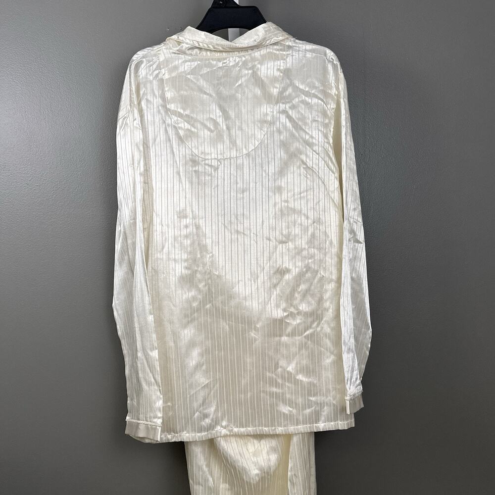 Vintage NOS Amanda Stewart Satin Pajama Set Large Ivory Striped Sears NWT 90s - Picture 5 of 9